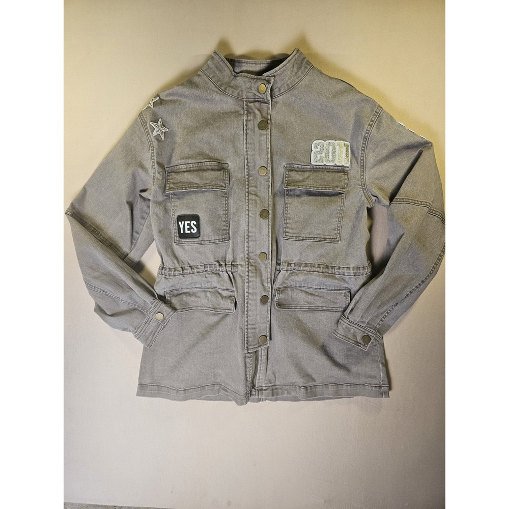 Skinnygirl Jeans Sustained Anorak Jacket Womens M Gray Patch Military Y2K